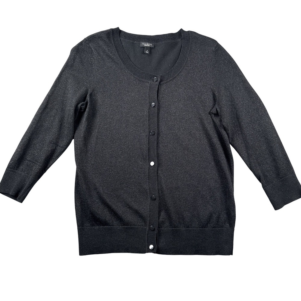 Talbots Sweater Womens S‎ Cardigan Button Up Lightweight Black Sparkly Casual